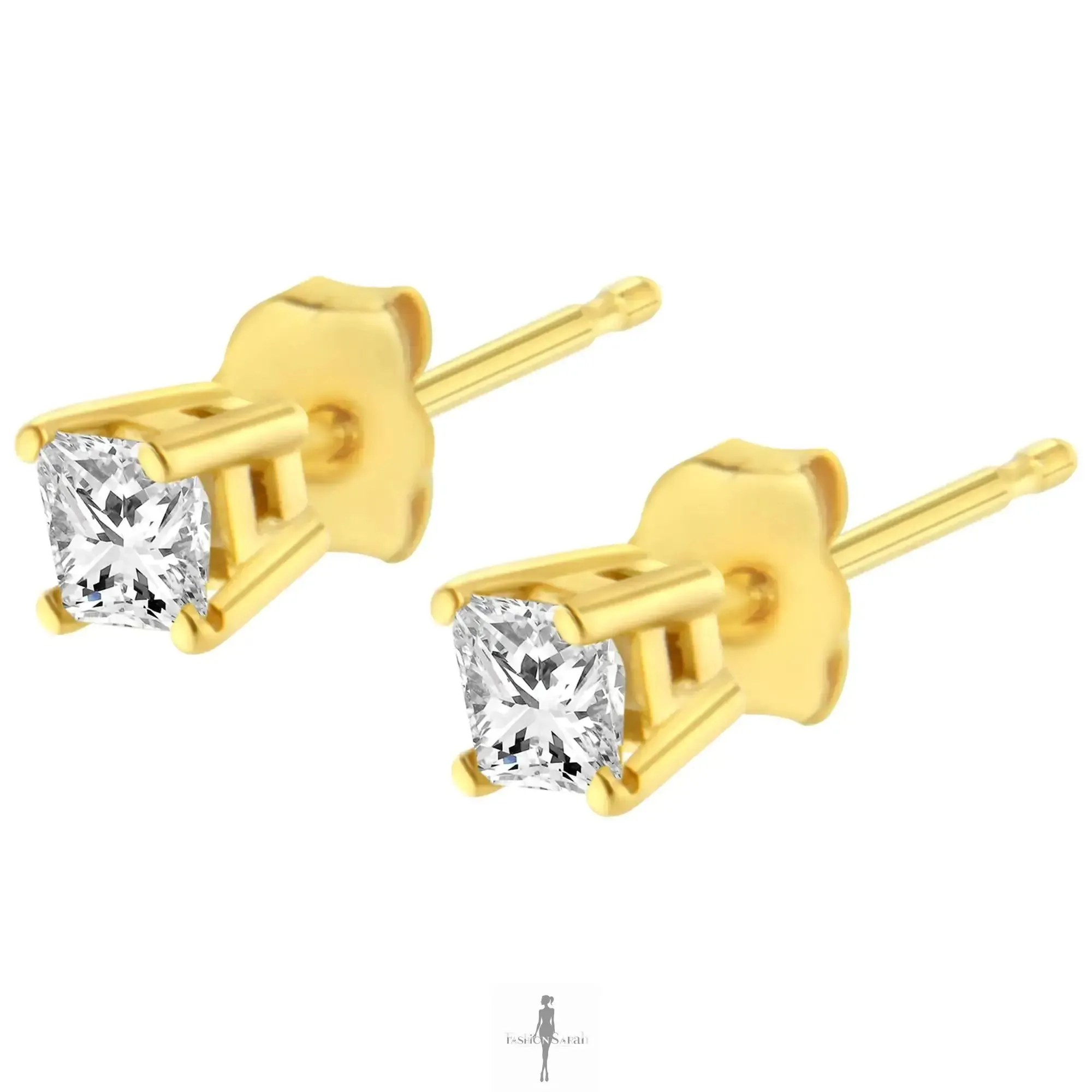 14K Gold Princess-Cut Diamond Earrings