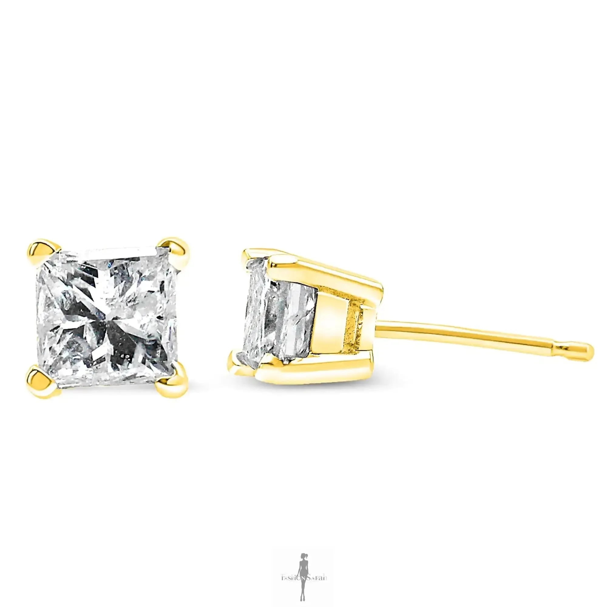 14K Gold Princess-Cut Diamond Earrings