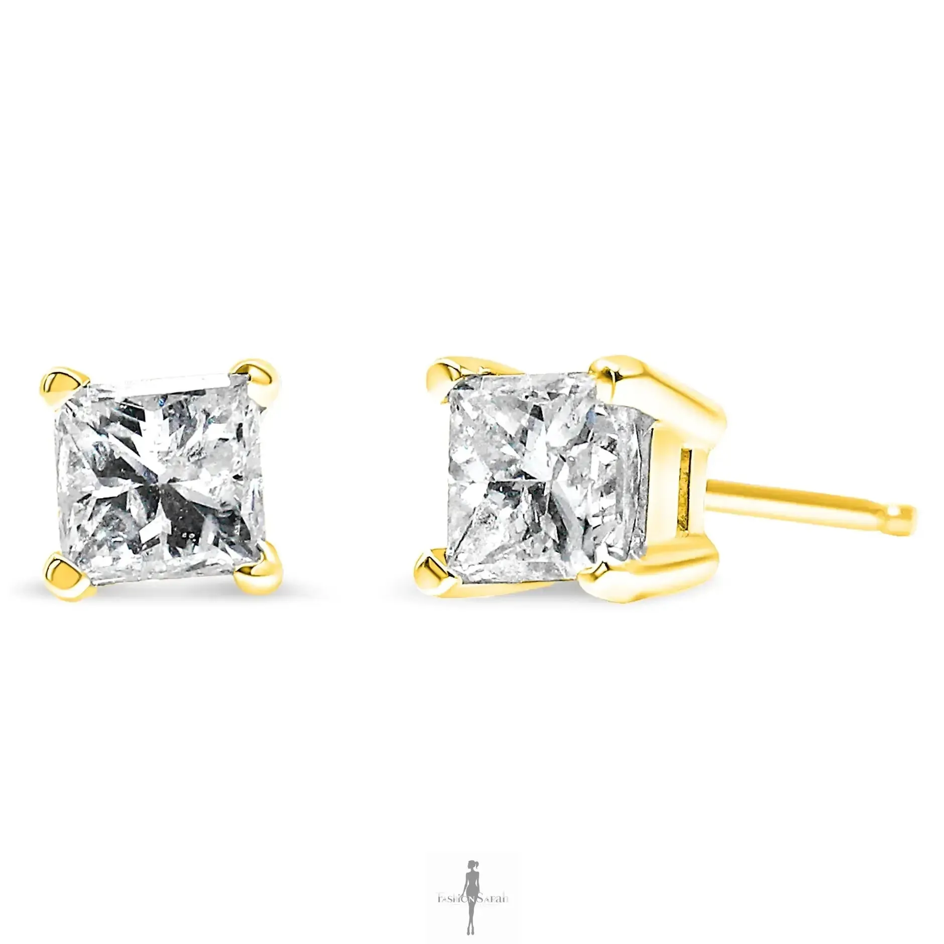 14K Gold Princess-Cut Diamond Earrings