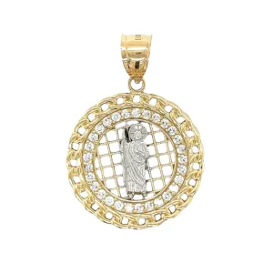 14K Gold Round Cuban San Judas Pendant