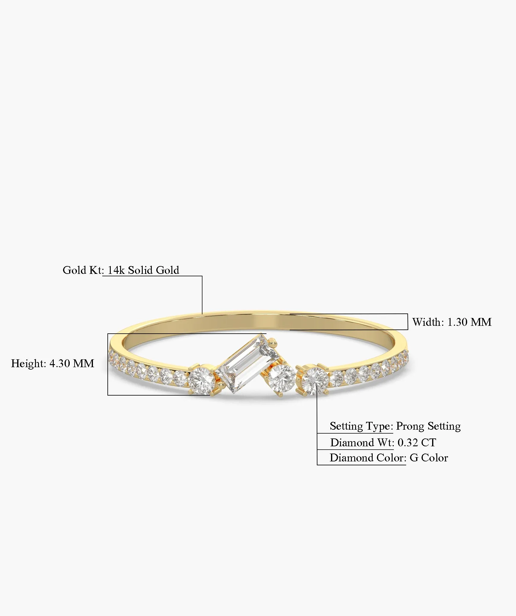 14K Gold Sleek Baguette Diamond Ring