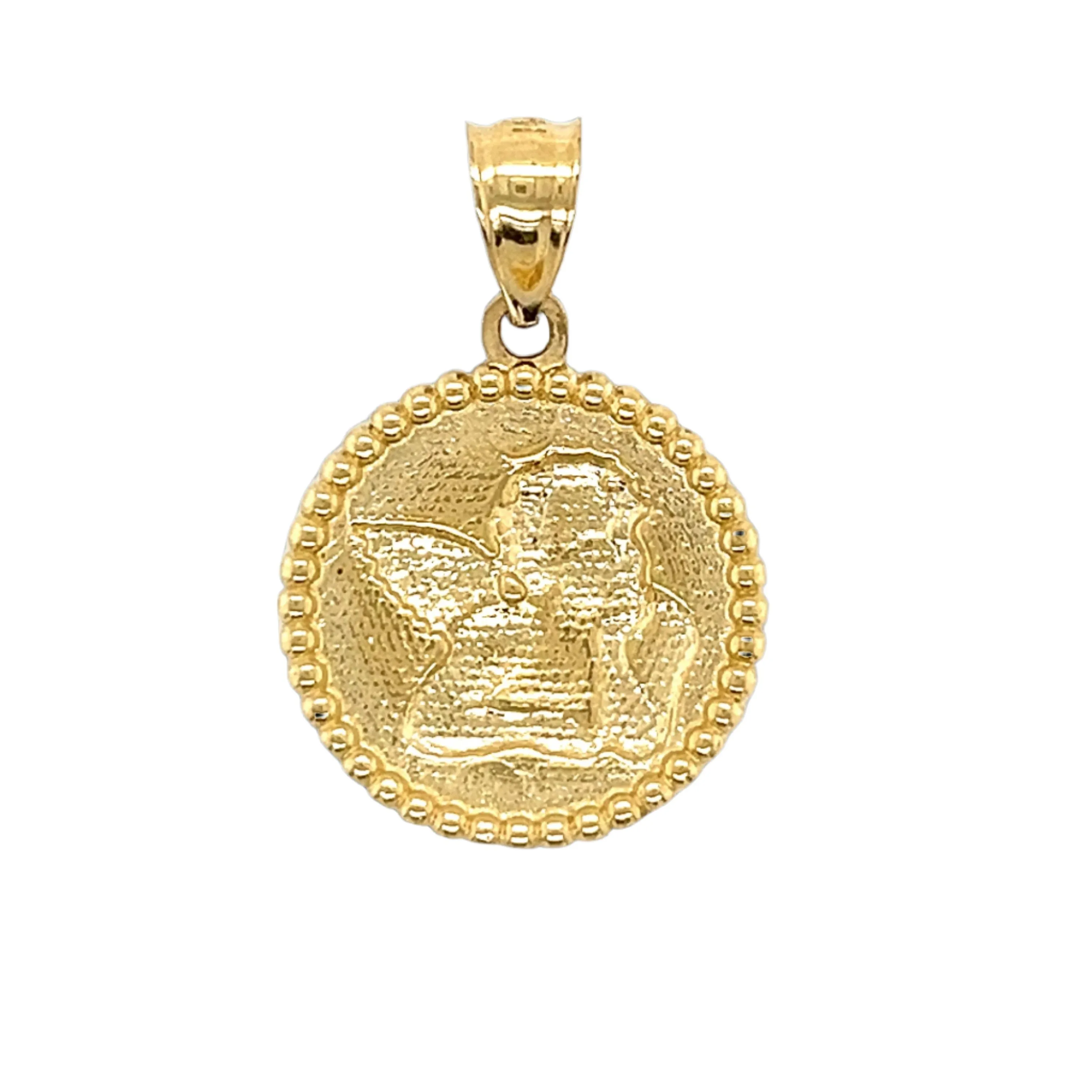 14K Gold Solid Two Toned Angel Pendant Charm Round Medallion
