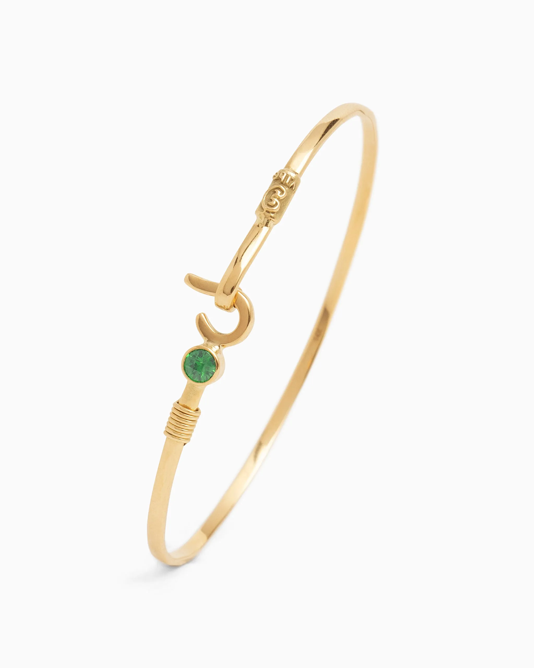 14K Gold St. John Hook Bracelet with Stone, 2mm - Green Zircon