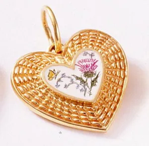 14k Heart Shape Pendant with Handcrafted Scrimshaw 3/4"