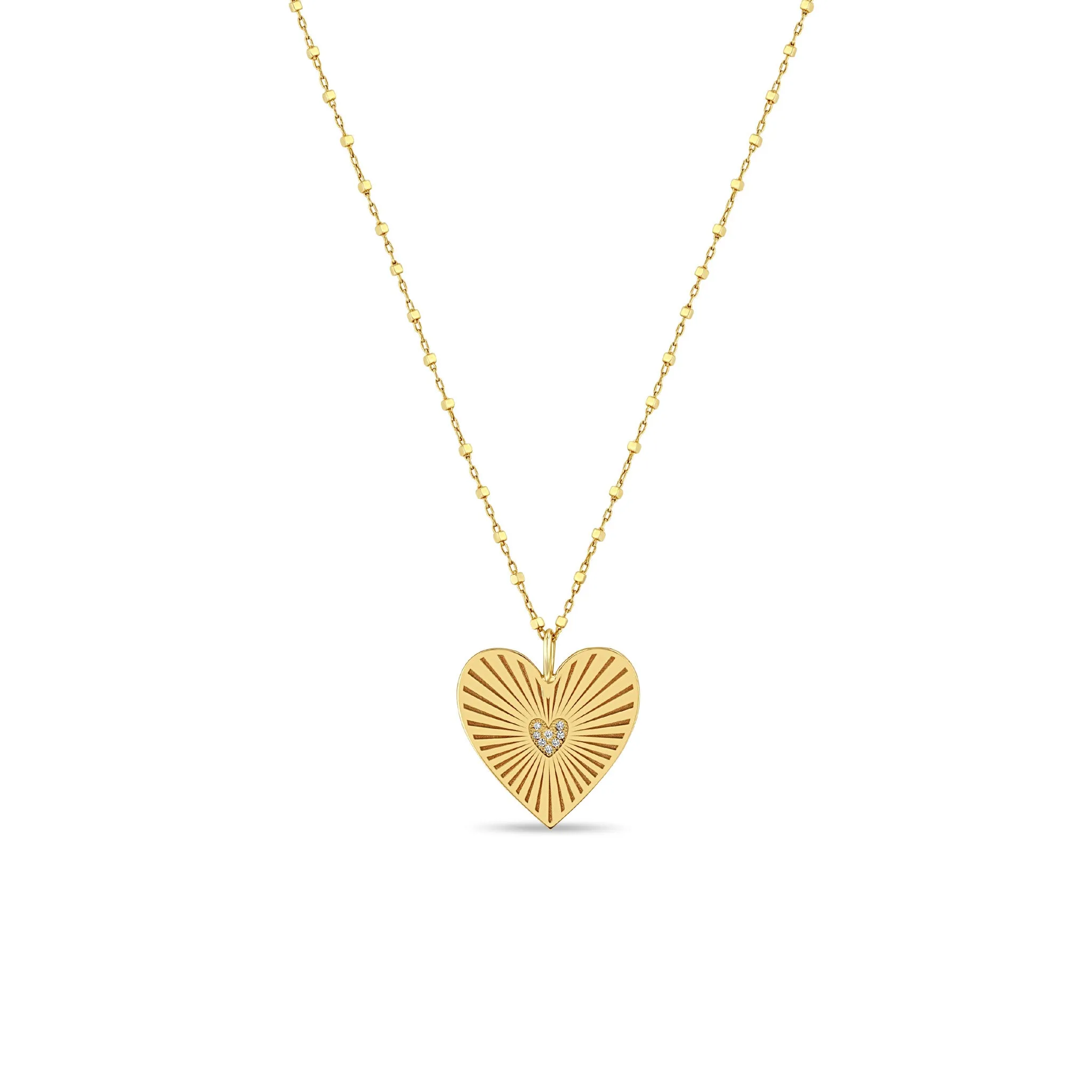 14k Medium Pavé Diamond Radiant Heart Medallion Necklace