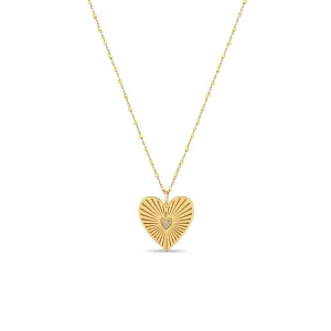 14k Medium Pavé Diamond Radiant Heart Medallion Necklace