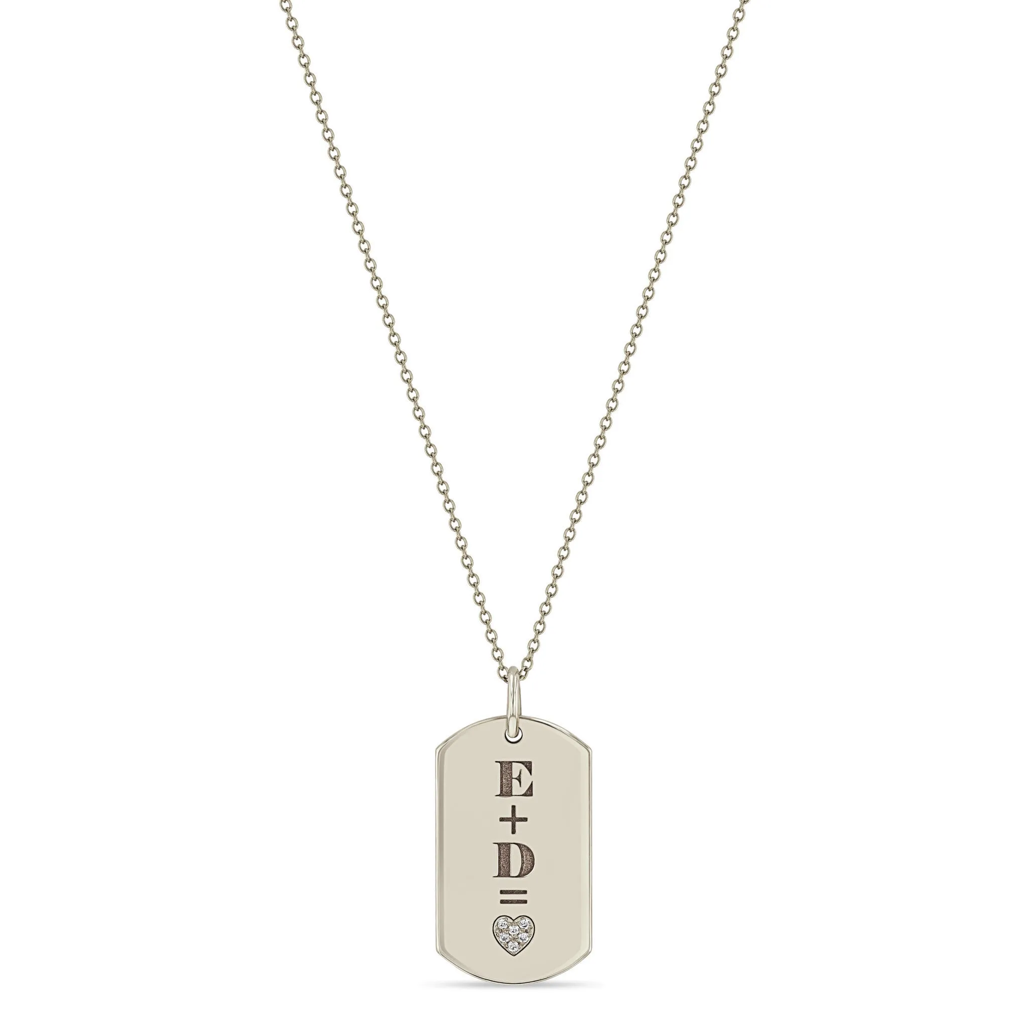14k Pavé Diamond Heart Equation Medium Dog Tag Necklace