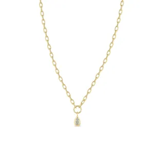 14k Pear Diamond Pendant Small Square Oval Chain Necklace