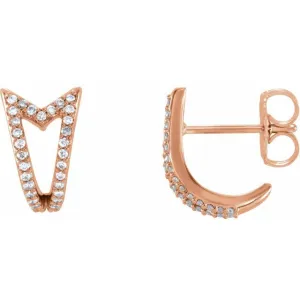 14K Rose 1/6 CTW Diamond Geometric J-Hoop Earrings