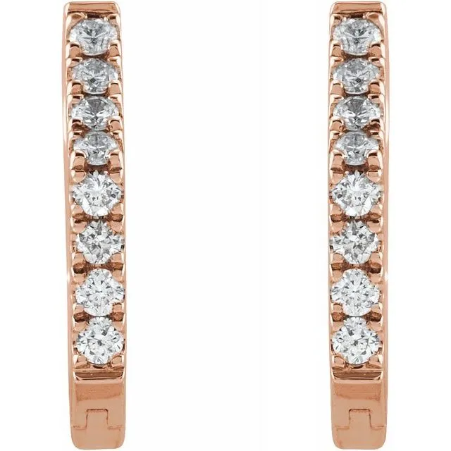 14K Rose 1/8 CTW Diamond Geometric Hinged Hoop Earrings