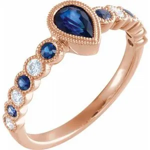 14K Rose Blue Sapphire & 1/6 CTW Diamond Ring