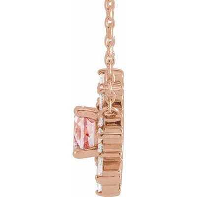 14k Rose Gold 3/8 DTW and 0.45 Morganite Round With 18 Inch Chain