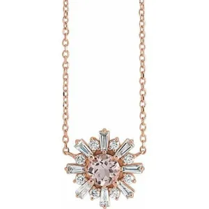 14k Rose Gold 3/8 DTW and 0.45 Morganite Round With 18 Inch Chain