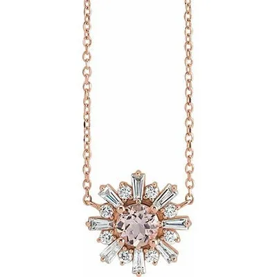 14k Rose Gold 3/8 DTW and 0.45 Morganite Round With 18 Inch Chain