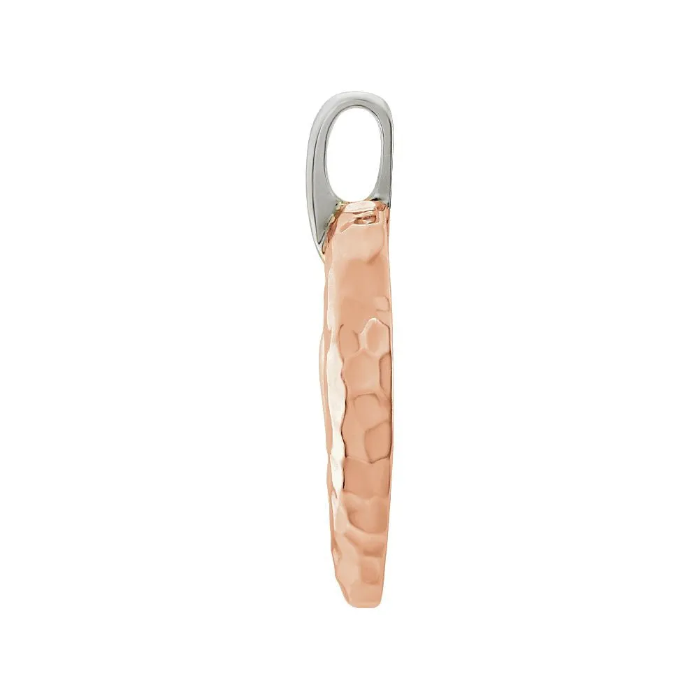 14k Rose Gold & White 25.3x20.84mm Hammered Heart Pendant