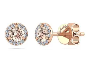 14K Rose Gold Diamond   Morganite Stud Earrings