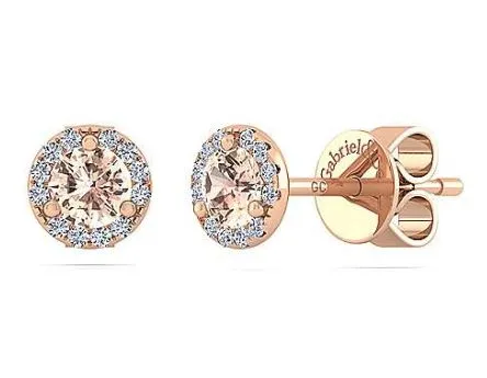 14K Rose Gold Diamond   Morganite Stud Earrings