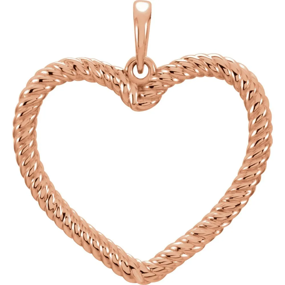 14k Rose Gold Rope Heart Pendant
