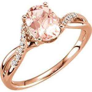 14K Rose Morganite & .06 CTW Diamond Ring Size 7