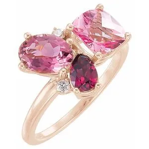 14K Rose Multi-Gemstone & .05 CTW Diamond Cluster Ring