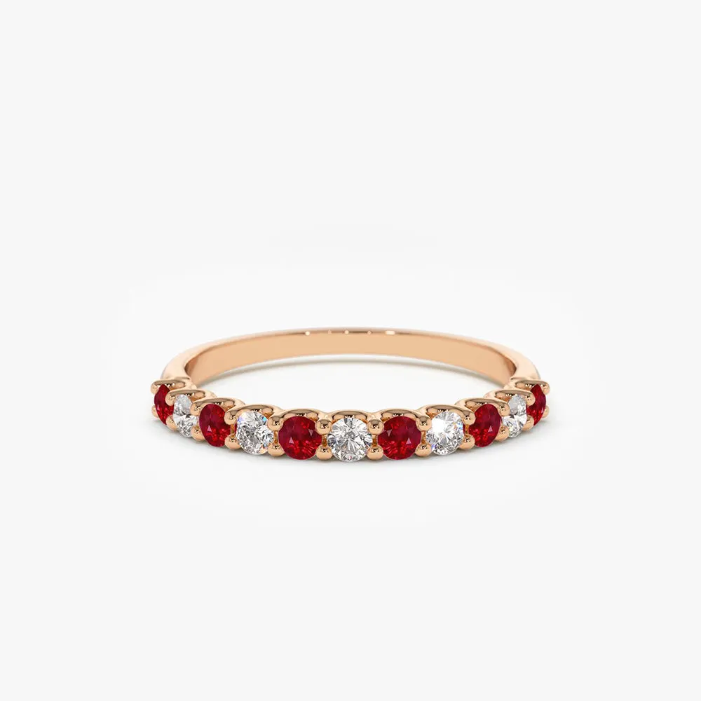 14k Shared Prong Ruby & Diamond Wedding Ring