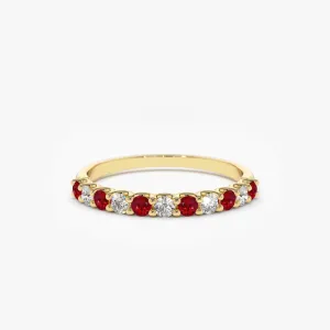 14k Shared Prong Ruby & Diamond Wedding Ring