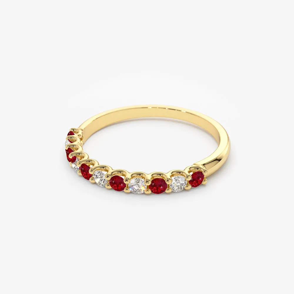 14k Shared Prong Ruby & Diamond Wedding Ring