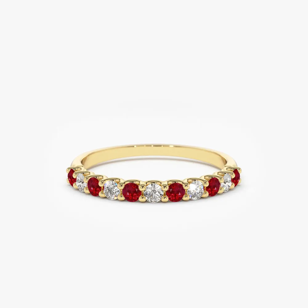 14k Shared Prong Ruby & Diamond Wedding Ring