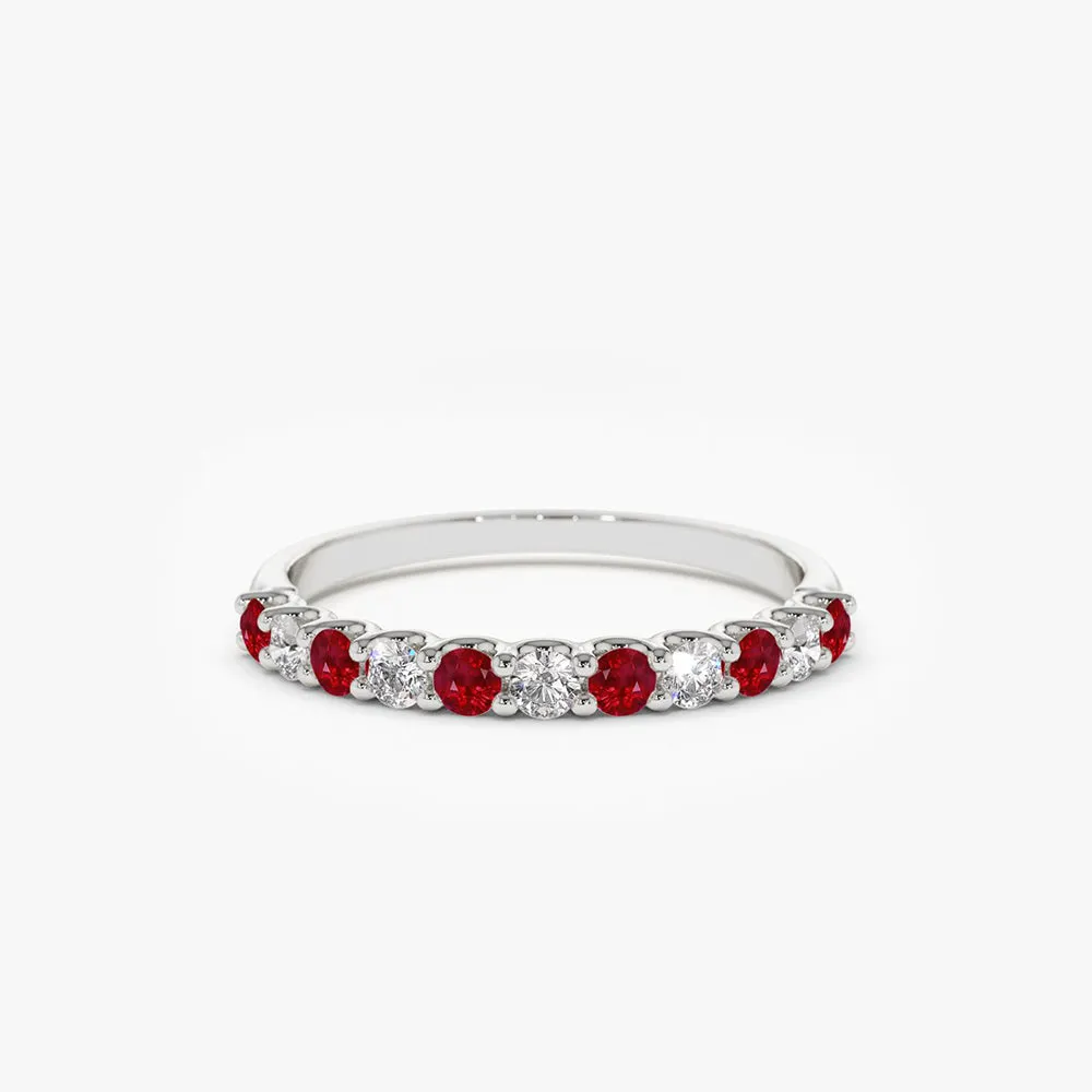 14k Shared Prong Ruby & Diamond Wedding Ring