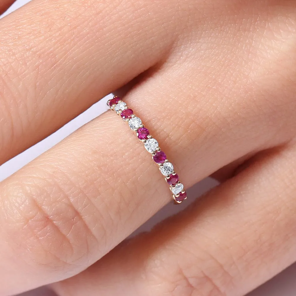 14k Shared Prong Ruby & Diamond Wedding Ring