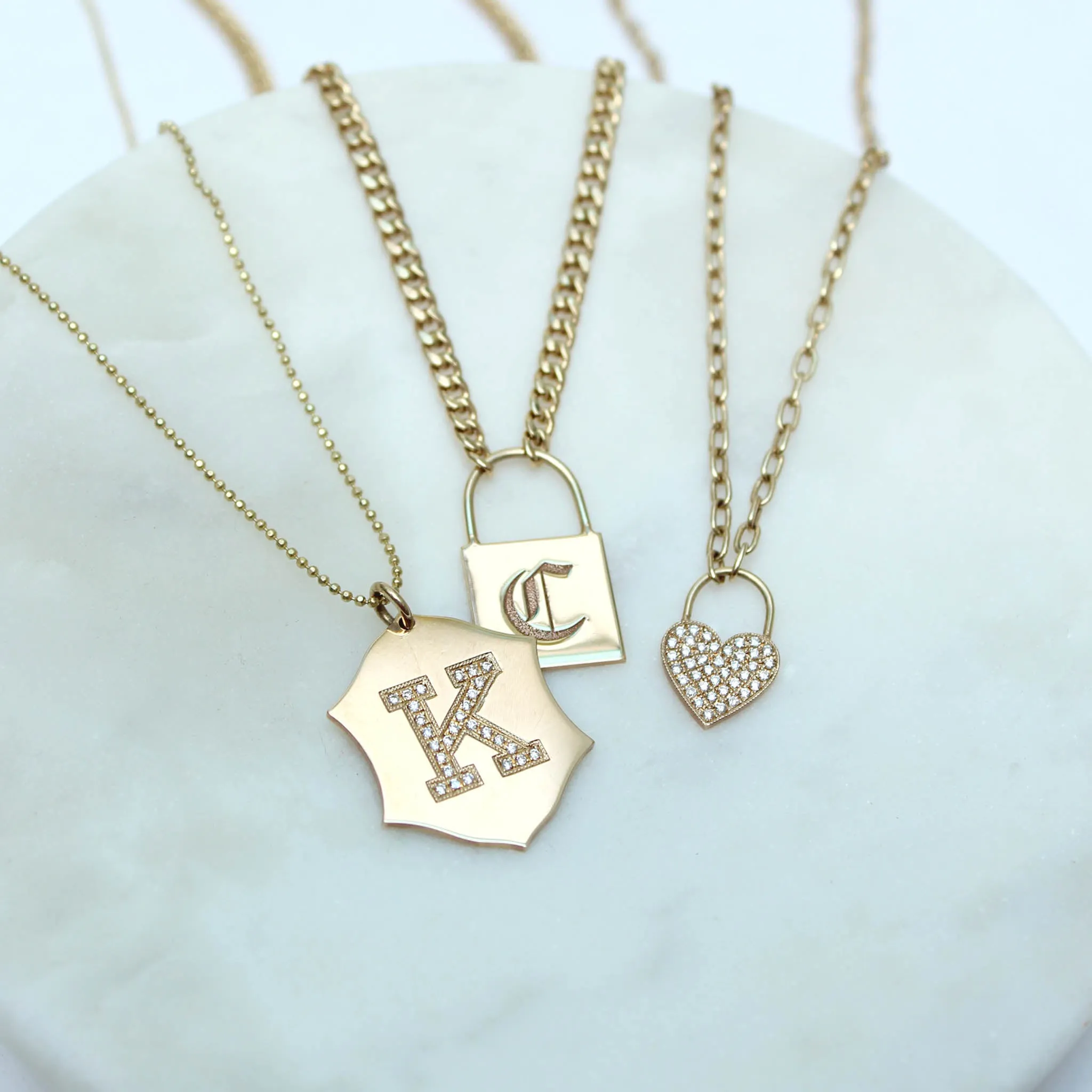 14k Small Oval Link Pavé Diamond Heart Padlock Necklace