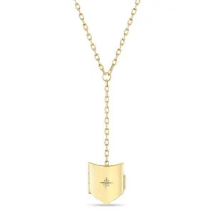 14k Star Set Diamond Shield Locket Oval Link Lariat Necklace