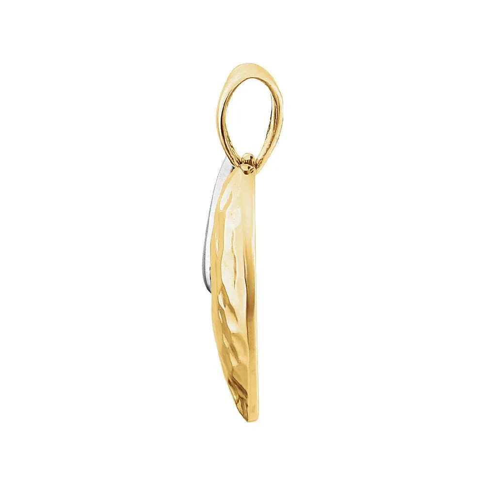 14K Two-Tone 27x17mm Hammered Heart Pendant