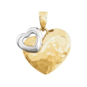 14K Two-Tone 27x17mm Hammered Heart Pendant