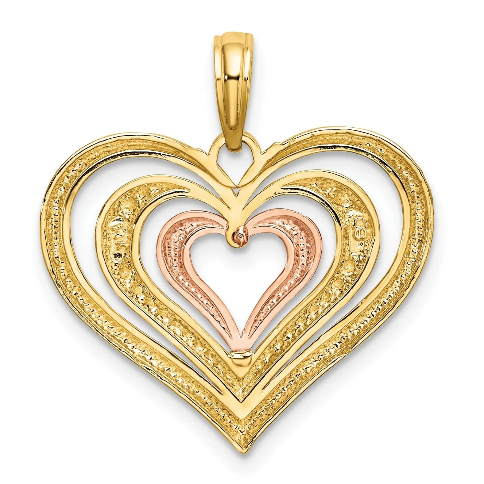 14K Two Tone Gold Diamond Cut Heart Pendant