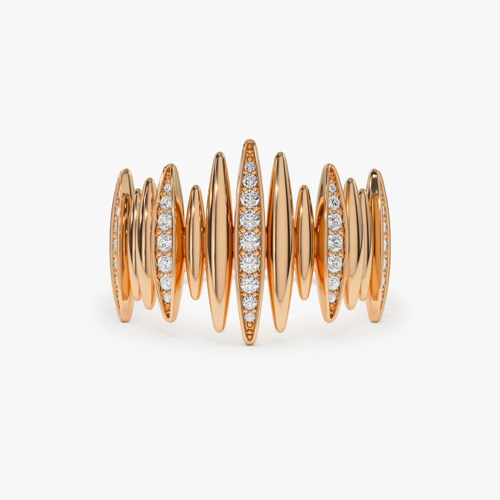 14k Unique Diamond Spike Ring