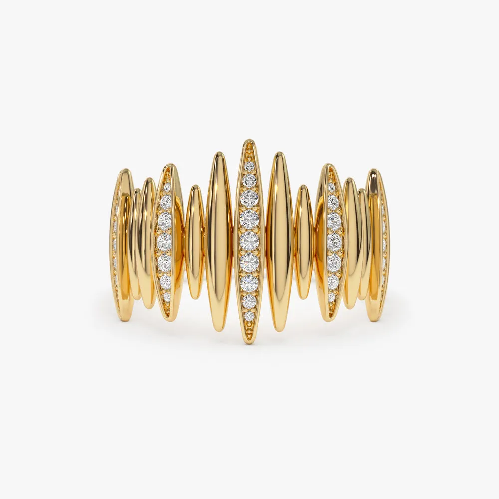14k Unique Diamond Spike Ring