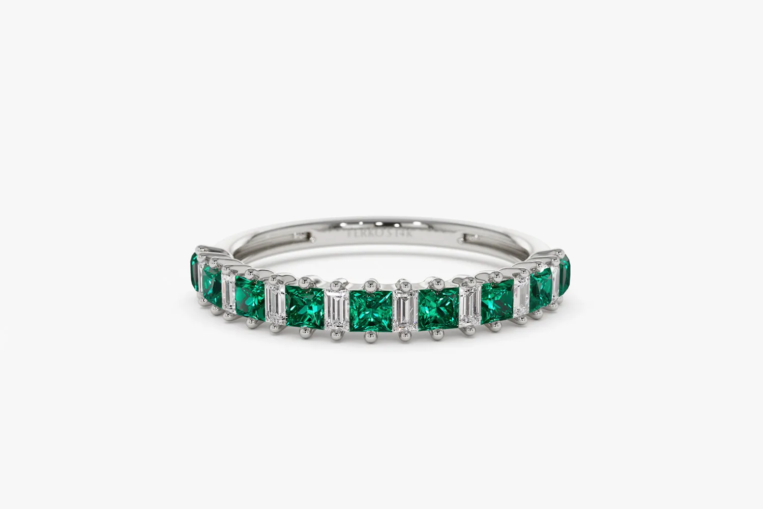 14k Unique Princess Cut Emerald and Baguette Diamond Ring