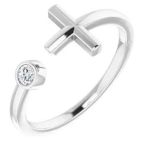 14K White .06 CTW Diamond Negative Space Cross Ring