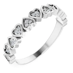 14K White .07 CTW Diamond Heart Anniversary Band