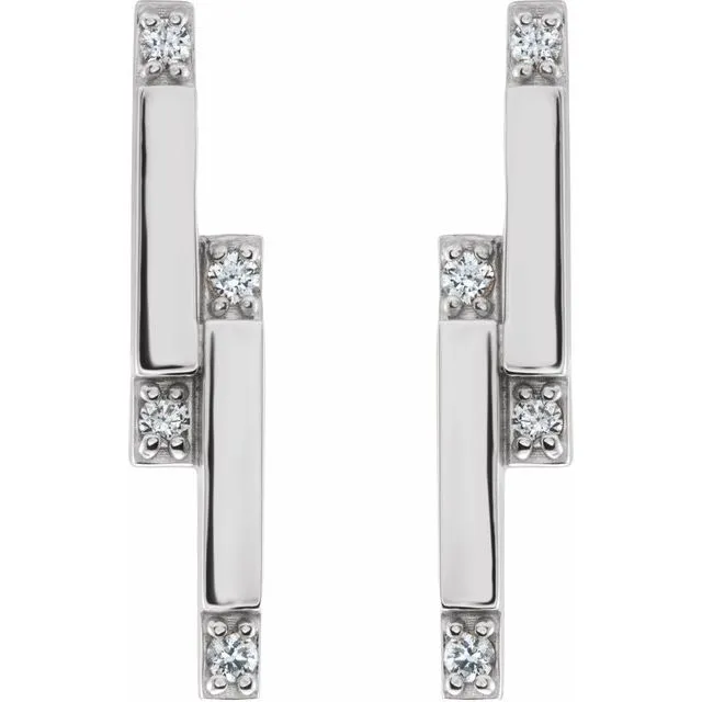 14K White 1/10 CTW Diamond Bar Earrings
