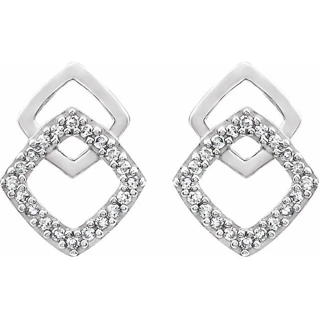 14K White 1/10 CTW Diamond Geometric Earrings