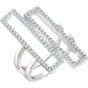 14K White 1/2 CTW Diamond Double Rectangle Geometric Diamond Ring