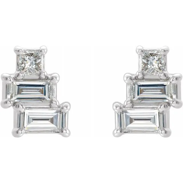 14K White 1/4 CTW Diamond Geometric Cluster Earrings