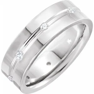 14K White 1/6 CTW Diamond Grooved Band Size 11