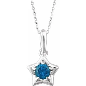 14K White 3 mm Round December Youth Star Birthstone 15" Necklace