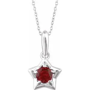 14K White 3 mm Round January Youth Star Birthstone 15" Necklace