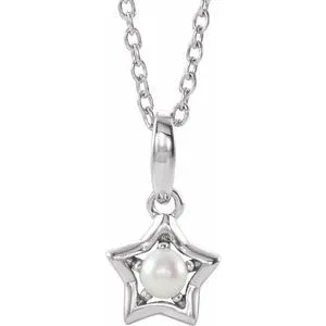 14K White 3 mm Round June Youth Star Birthstone 15" Necklace