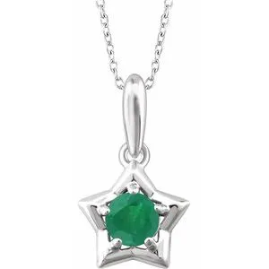 14K White 3 mm Round May Youth Star Birthstone 15" Necklace