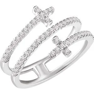 14K White 3/8 CTW Diamond Sideways Cross Ring